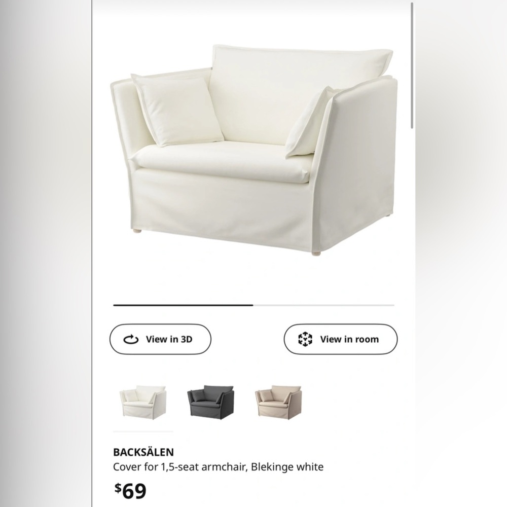 Backsälen armchair cover in white IKEA